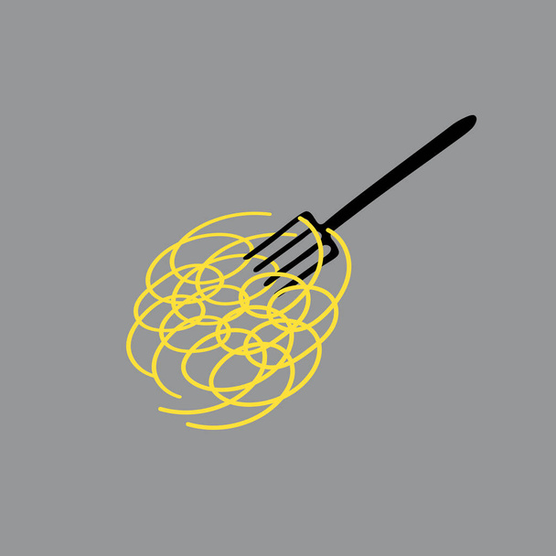 Egy kézzel rajzolt vázlat lapos vektor illusztráció forró spagetti villával. Sárga és szürke - Vektor, kép
