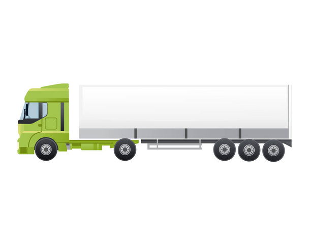 Europese stijl vrachtwagen met trailer transport vracht voertuig vector illustratie op witte achtergrond. - Vector, afbeelding