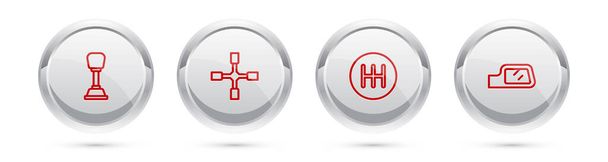 Set line Gear shifter, Wheel wrench,  and Car mirror. Silver circle button. Vector - Vector, Image