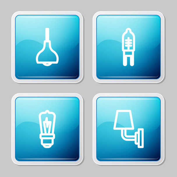 Set line Lamp hanging, Light emitting diode, bulb and Wall lamp or sconce icon. Vector - Vector, Image