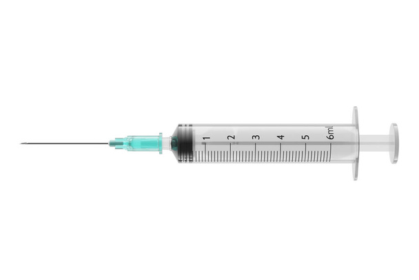 Lékařská jednorázová injekční stříkačka na jedno použití izolovaná na bílém pozadí. Obrázek 3D vykreslování. - Fotografie, Obrázek