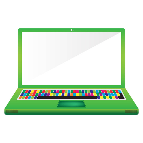 Computador portátil. Escritório e o computador portátil de negócios no fundo branco. Laptop com tela branca vazia para texto. Verde. Ilustração vetorial. - Vetor, Imagem
