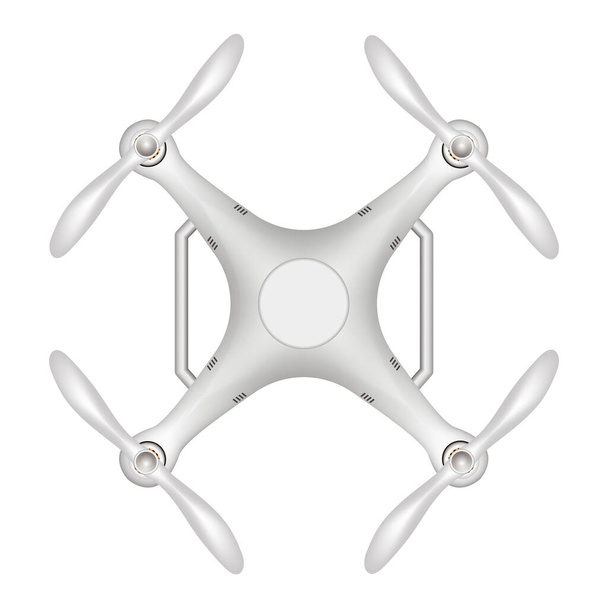 Drone, vista superior del quadcopter. Aislado sobre un fondo blanco. Drone automático moderno. Fotografía aérea. Vehículo aéreo no tripulado. Ilustración vectorial. - Vector, Imagen