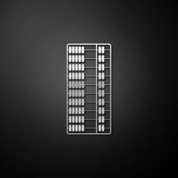 Silver Abacus icon isolated on black background. Traditional counting frame. Education sign. Mathematics school. Long shadow style. Vector. - Vector, Image