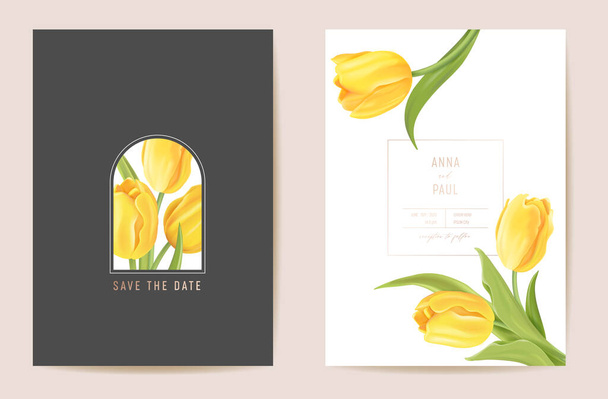 Floral wedding modern tulip vector Invitation. Flower Save the Date set. minimal spring card - Vector, Imagen