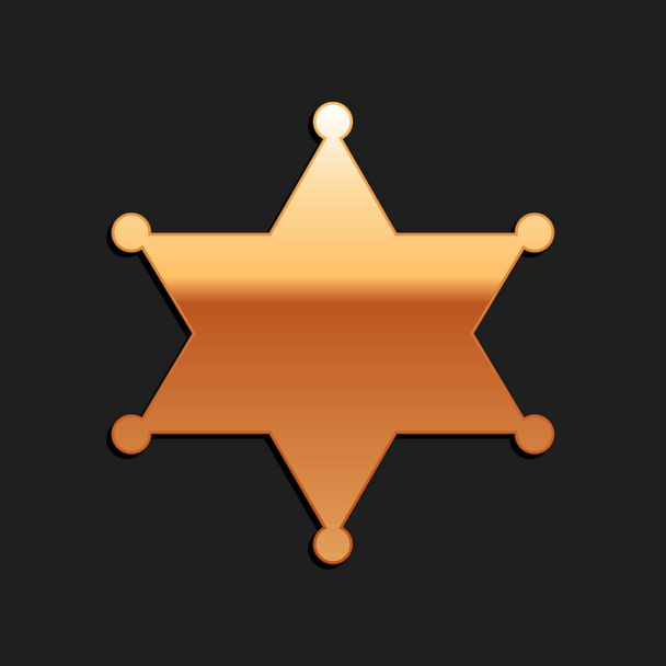 Иконка шерифа Золотой Гексаграммы выделена на черном фоне. Значок полицейского значка. Длинный стиль тени. Вектор. - Вектор,изображение