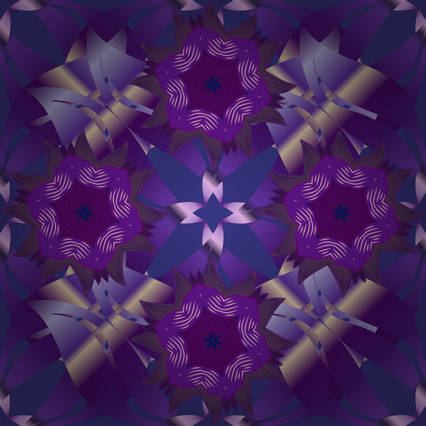 Seamless floral pattern with flowers on blue, violet and purple colors. Flowers on blue, violet and purple colors in watercolor style. - Vector, Image