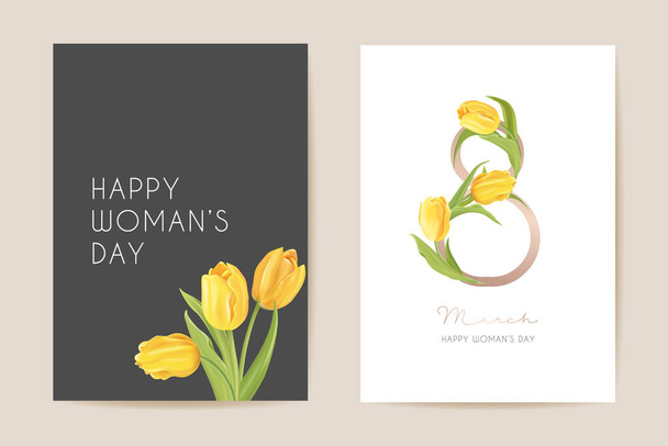 Modern Woman day 8 March holiday card. Spring floral vector illustration. Greeting realistic tulip flowers template - Διάνυσμα, εικόνα
