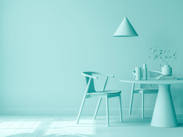 Minimalista azul Interior de la moderna sala de estar 3D renderizado - Foto, Imagen