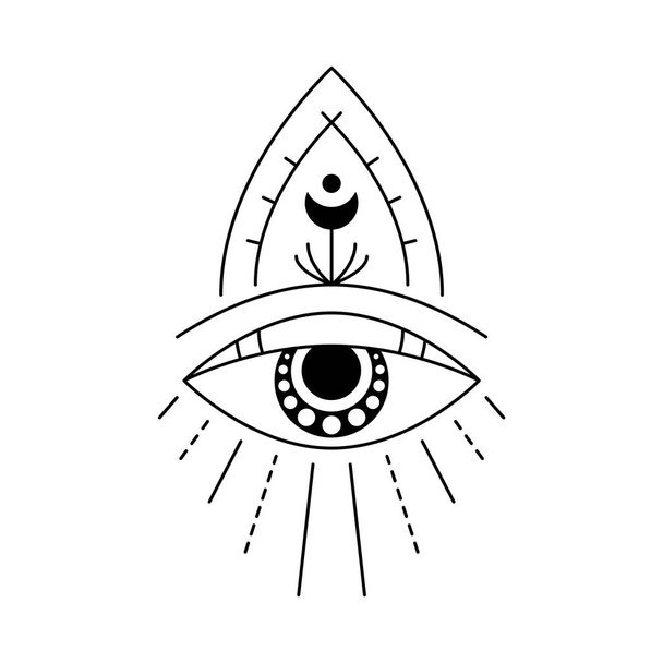 Μαύρο τατουάζ με μυστηριώδη μάτια. Το μαγικό σύμβολο του Ματιού της Πρόνοιας. Σατανικό μάτι φυλαχτό γεωμετρικό στολίδι Εσωτερικό σημείο - Διάνυσμα, εικόνα
