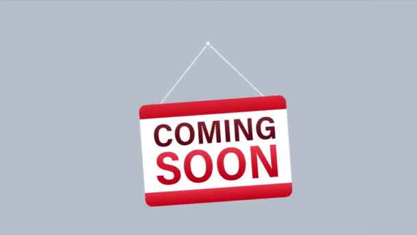 Coming soon hanging sign on white background. Sign for door. illustration. - Footage, Video