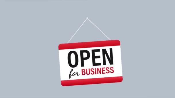 Open for business sign. Flat design for business financial marketing banking advertisement office people life property stock fund commercial background in minimal concept. - Footage, Video