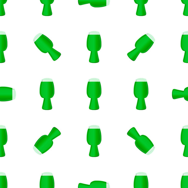 Illustration Irish holiday St Patrick day, seamless color beer in mug. Pattern St Patrick day consisting of many identical beer mug on white background. Beer at mug main accessory for St Patrick day. - Vector, Image