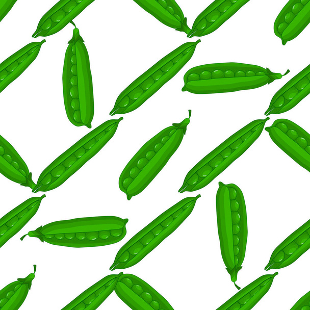 Ilustración sobre el tema de los guisantes verdes patrón brillante, vaina vegetal para el sello. Patrón vegetal que consiste en guisantes verdes hermosos, muchos vaina de luz. Patrón vegetal colorido simple de vaina de guisantes verdes. - Vector, imagen