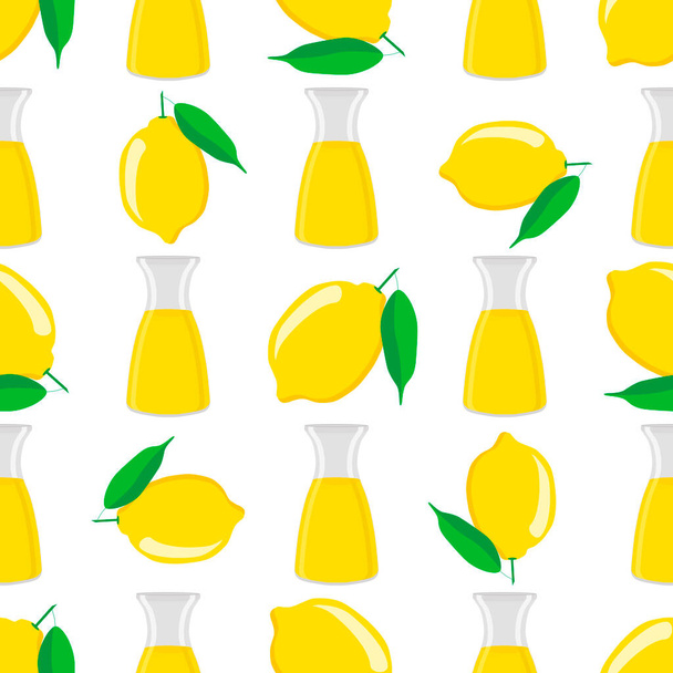 Kuvitus teemalla iso värillinen limonadi sitruunakannussa luonnolliseen juomaan. Lemonade kuvio koostuu kokoelma keittiö lisävaruste, sitruuna kannu luomuruokaa. Maukasta tuoretta limonadia sitruunakannusta. - Vektori, kuva
