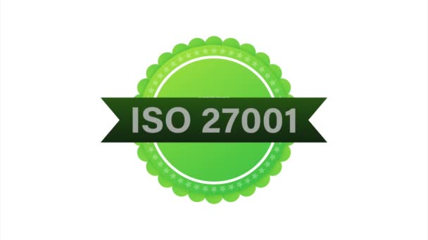 ISO 27001 Sertifioitu merkki, kuvake. Sertifiointileima. Tasainen muotoilu. havainnollistaminen. - Materiaali, video