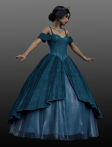 Fantazja lub bajkowa księżniczka POC w niebieskiej sukience - Zdjęcie, obraz