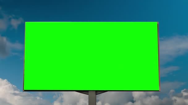Timelapse - blank green billboard and moving white clouds agains blue sky - Footage, Video