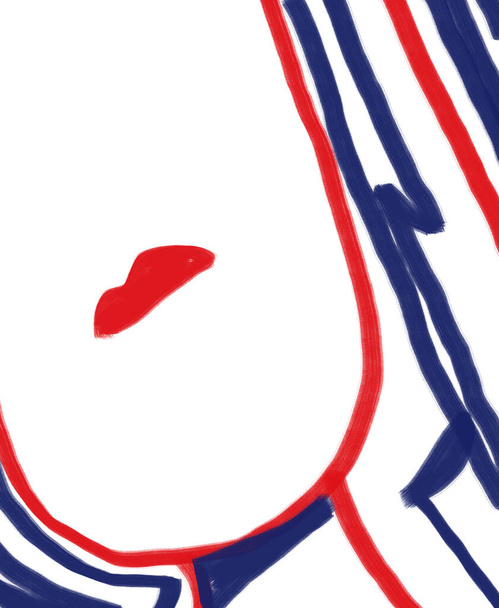 Woman lips close Close up. Minimal line art draw with red and blue color. paint for art decoration, fashion industry and poster print. - Zdjęcie, obraz