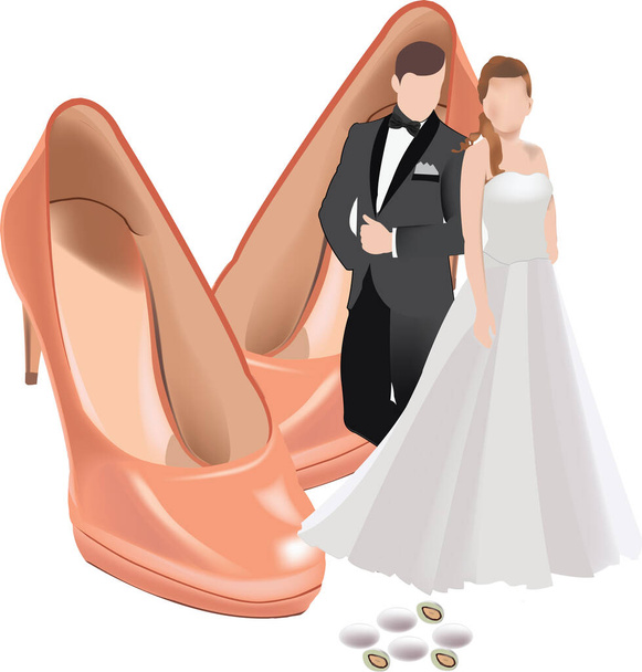 couple marié avec des chaussures roses couple marié avec des chaussures roses - Vecteur, image