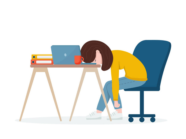 Professional burnout. Tired worker sitting at the table. Flat vector illustration. - Vector, Image