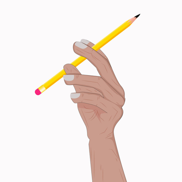 Hand holding yellow pencil - Vector, Image