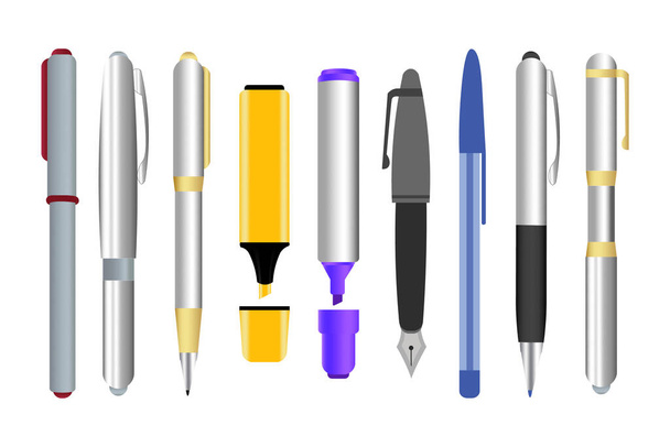 Set of pens on white background - Vector, imagen