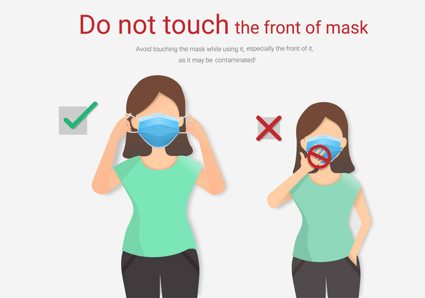 cartel con reglas protectoras contra el coronavirus, no toque la parte delantera de la máscara  - Vector, Imagen