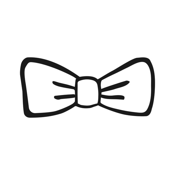 Vector bow icon in hand drawn style. Outline clothes symbol. Isolated illustration on white background. Design for print and coloring books. Cartoon pictogram for game. Doodle bow tie - Wektor, obraz