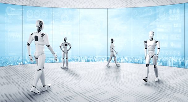 3D-s renderelő robot humanoid munka jövőbeli irodai belső - Fotó, kép