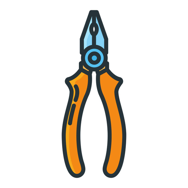 Concept pair of pliers construction tool icon, combination pliers toolkit professional instrument flat line vector illustration, isolated on white. Renovation house stuff, builder device. - Vector, Image