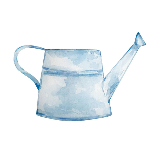 Aquarell blaue Gießkannen-Illustration isoliert auf weißem Hintergrund. Osterkarte, Einladung, Design - Foto, Bild