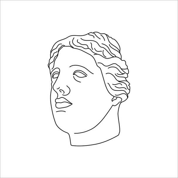Cabeza de estatua antigua en un estilo de moda mínima. Ilustración Vectorial del Dios Griego para Estampados en Camisetas, Carteles - Vector, imagen