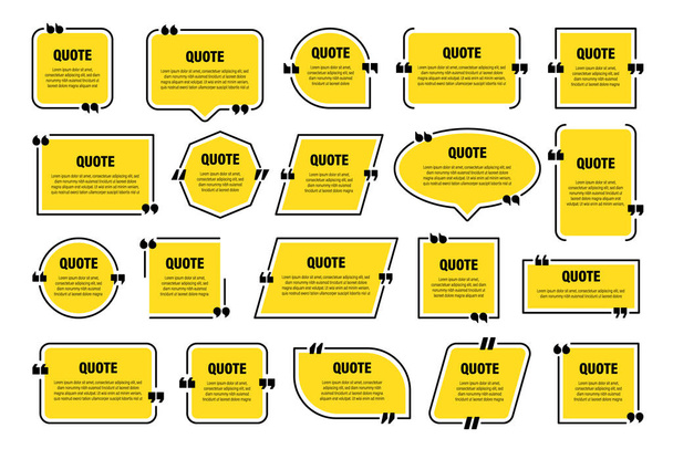 Set of yellow isolated quote frames. Speech bubbles with quotation marks. Blank text box and quotes. Blog post template. Vector illustration. - Vector, Image