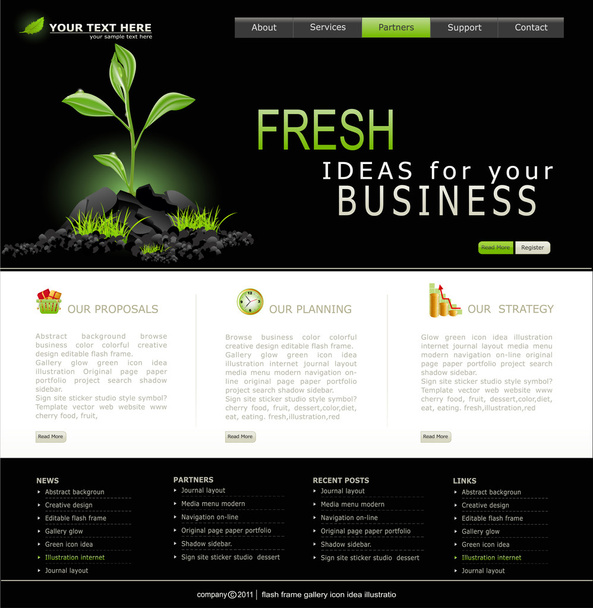 Vector Web site for business. Black with green sprout - Διάνυσμα, εικόνα