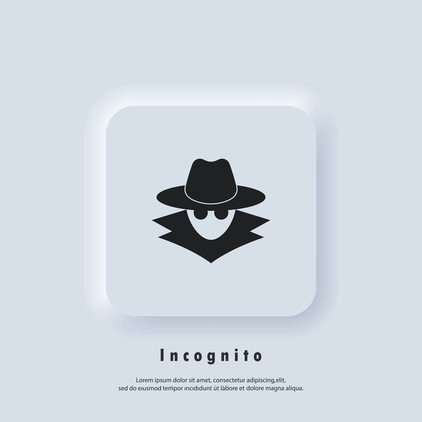 Een incognito icoon. Incognito-logo. Blader onder vier ogen. Spion, geheim agent, hacker. Vector. UI-pictogram. Neumorfe UI UX witte gebruikersinterface webknop. - Vector, afbeelding