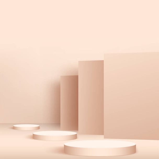 Abstrakcyjne tło z różowymi geometrycznymi podiumami 3D. Ilustracja wektora. - Wektor, obraz