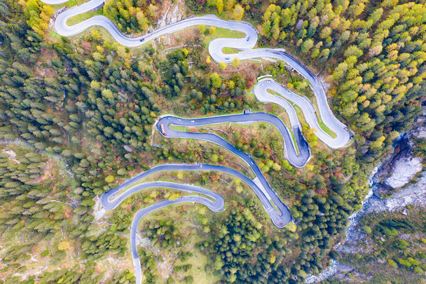 Winding road of the Maloja pass connecting Switzerland and Italy - Photo, Image