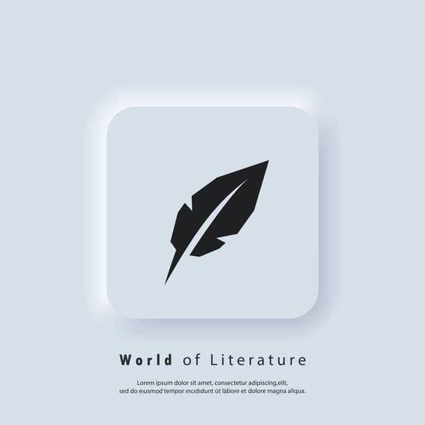 Giornata mondiale della poesia. Scrivere un'icona a penna. Inkwell e penna logo. Il mondo della letteratura. Vettore. Icona UI. Pulsante web interfaccia utente bianca UX UI neumorfica. Neumorfismo - Vettoriali, immagini