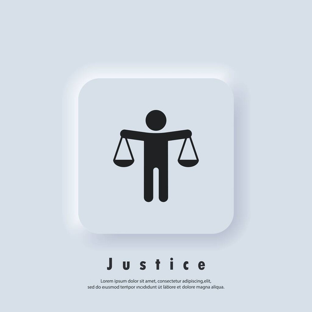 Логотип правосудия Значок масштаба. Икона этики. Правовые иконы. Вектор. Иконка UI. Neumorphic UI white user interface web button. Нейморфизм - Вектор,изображение