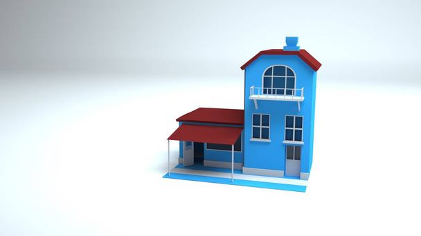 3d ilustración de un edificio residencial, un objeto de diseño arquitectónico, aislado sobre un fondo blanco. Modelo de una casa de campo, visualización 3D - Foto, imagen