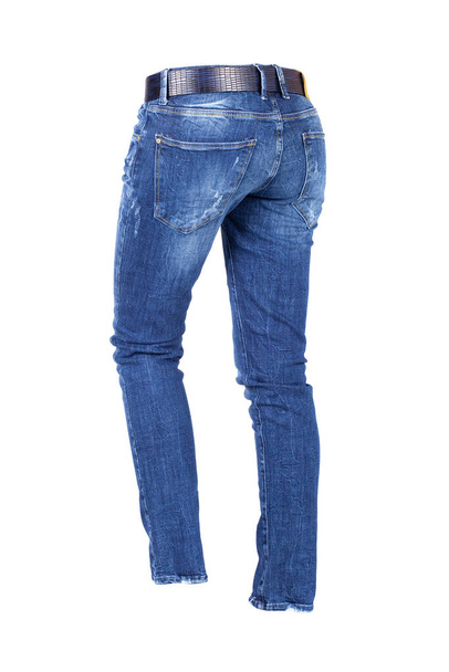 Seksi kadın mavi jeans. Bayan popo mavi kot pantolon uygun. Beyaz izole - Fotoğraf, Görsel