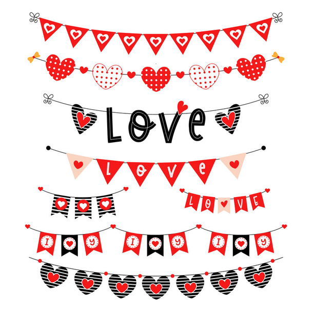 Valentines mariage rouge vecteur bunting set. - Vecteur, image