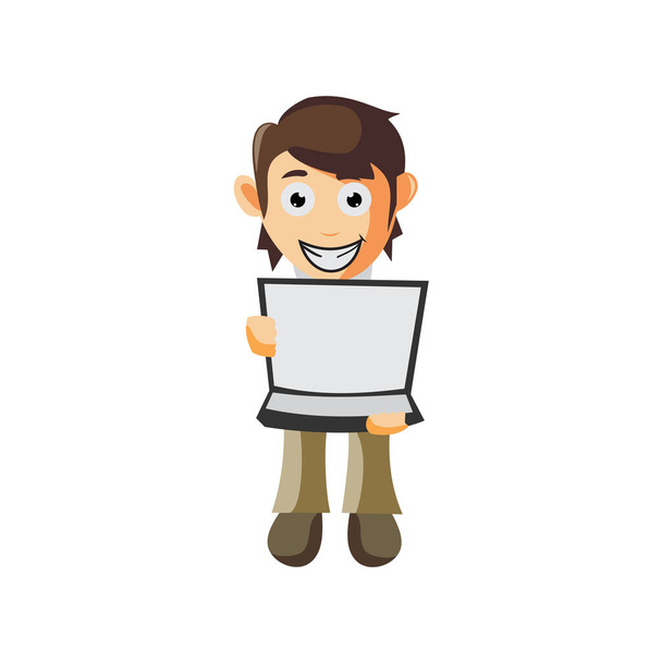 Business man With Open Laptop cartoon character Illustration design creation Isolated - Vettoriali, immagini