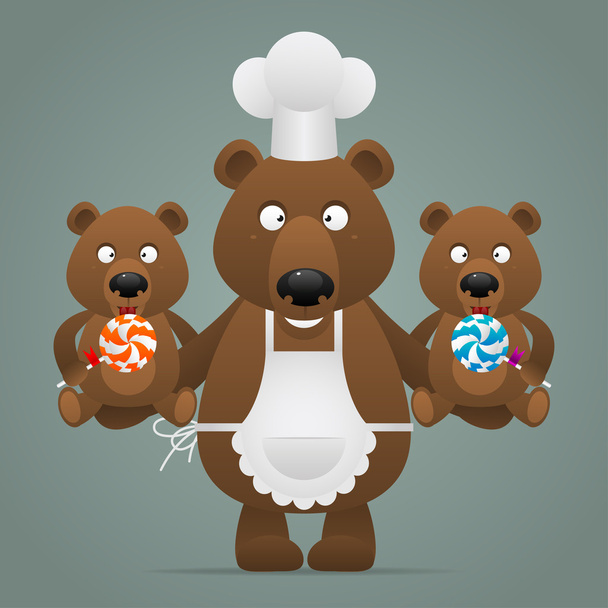 Concept chef bear with cubs - Vector, Image