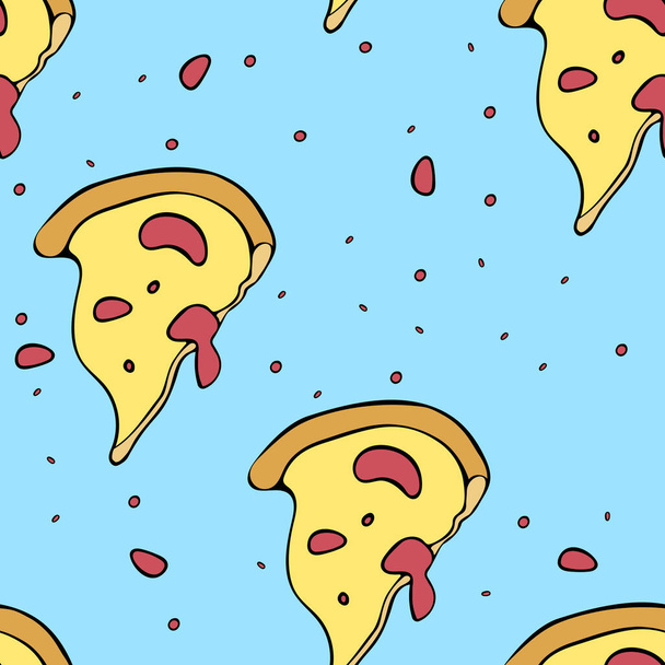  Dibujos animados pizza sin costura vector dibujado a mano patrón colorido - Vector, imagen