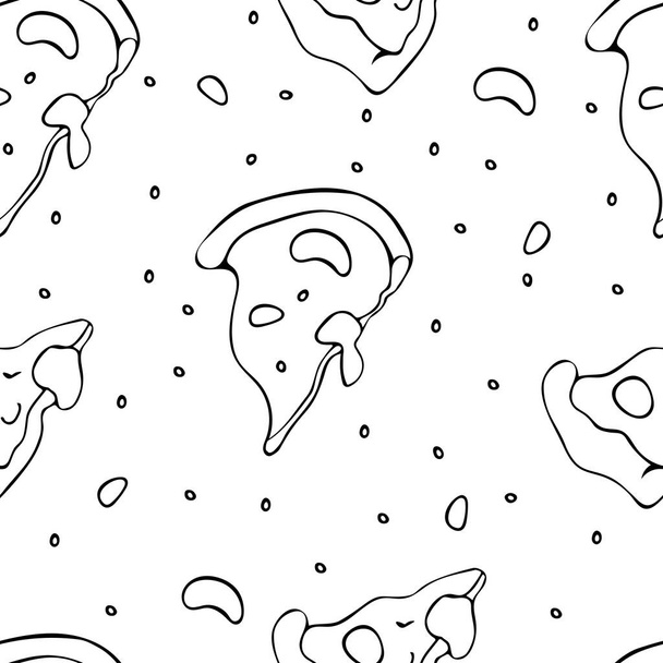 Dibujos animados pizza sin costura vector dibujado a mano patrón colorido - Vector, Imagen