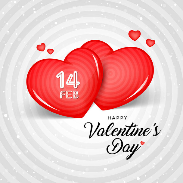 Happy Valentine Day Karte mit schönen roten Herzen und Text Happy Valentines Day, auf grauem Hintergrund dekoriert. - Vektor, Bild