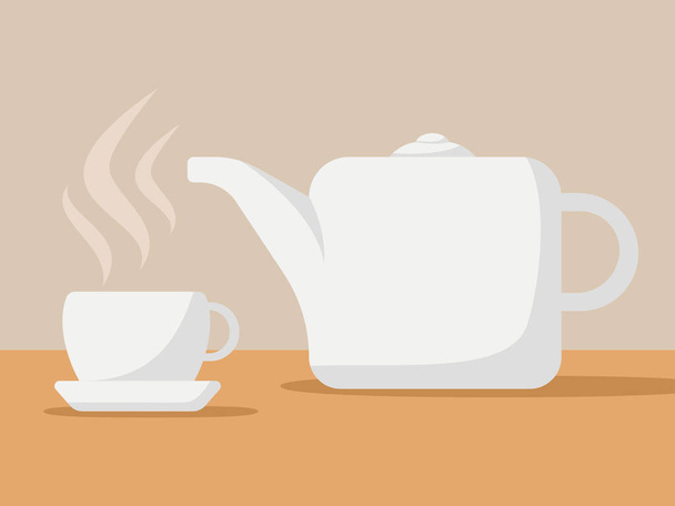 teacup and teapot simple vector illustration - Vector, Image
