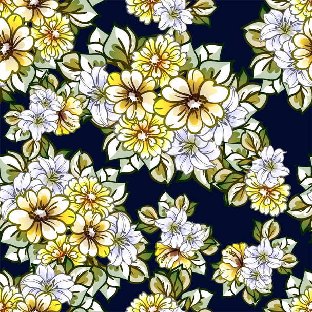 花とのシームレスなベクトルパターンの背景 - ベクター画像
